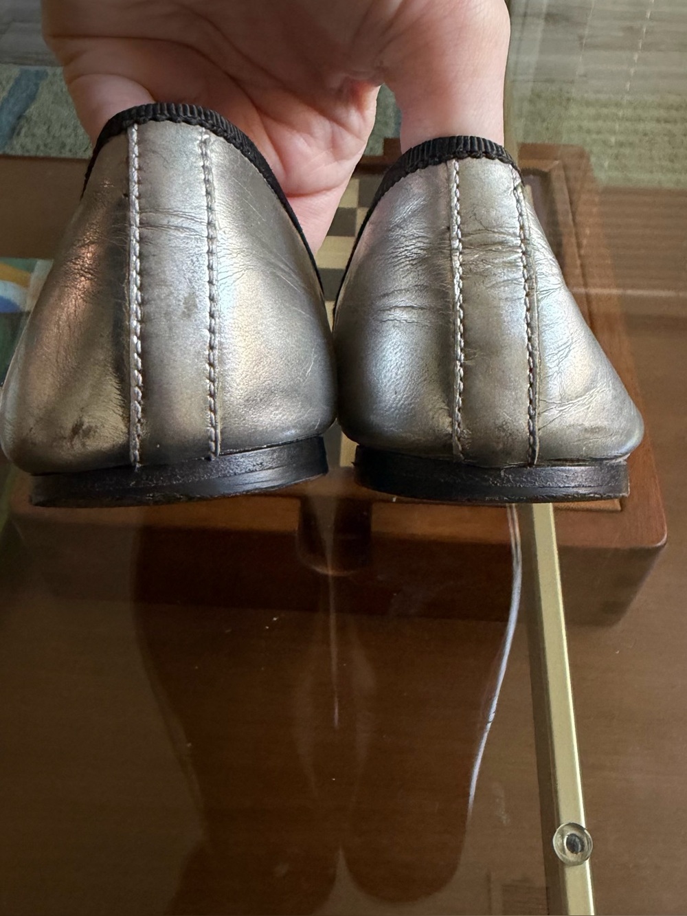 PRADA • metallic silver bow cap toe ballet flats - Picture 11 of 11